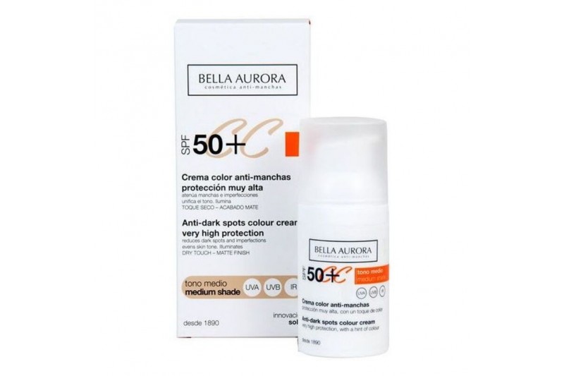 Correction antitaches brunes CC Cream Bella Aurora Demi teinte Spf 50 (30 ml)