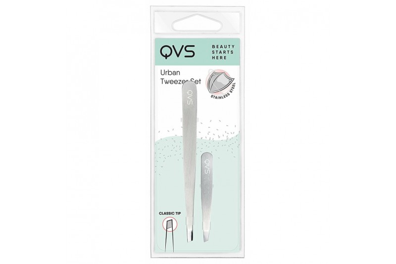 Set QVS Urban Tweezers for Plucking Stainless steel Silver (2 pcs)