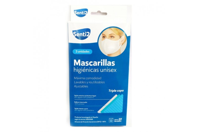 Masque en tissu hygiénique réutilisable Senti2 Blanc Adulte (2 uds)