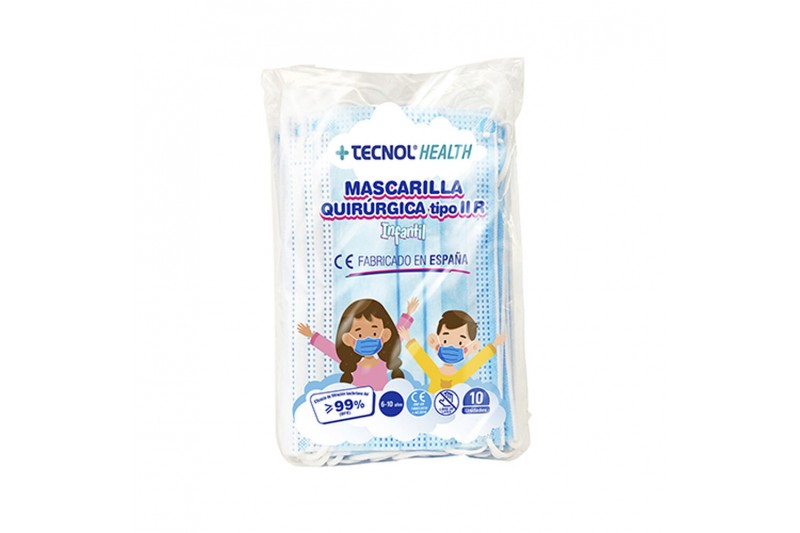 Hygienic Face Mask Tecnol Children's 10Units Blue (Children's)