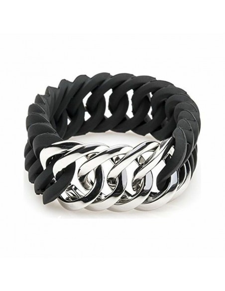 Bracciale TheRubz 100173 Nero Silicone Acciaio inossidabile Argentato 