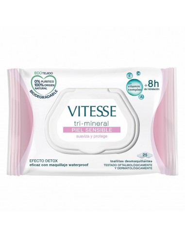 Lingettes démaquillantes Vitesse Tri-Mineral Peau sensible (25 Unités)