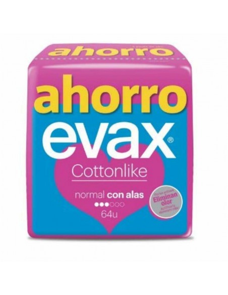 Compresas Normales con Alas Evax Cottonlike 64 Unidades