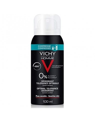 Spray déodorant Vichy Tolérance Optimale Homme Sans Alcool 48 heures Adultes unisexes (100 ml)