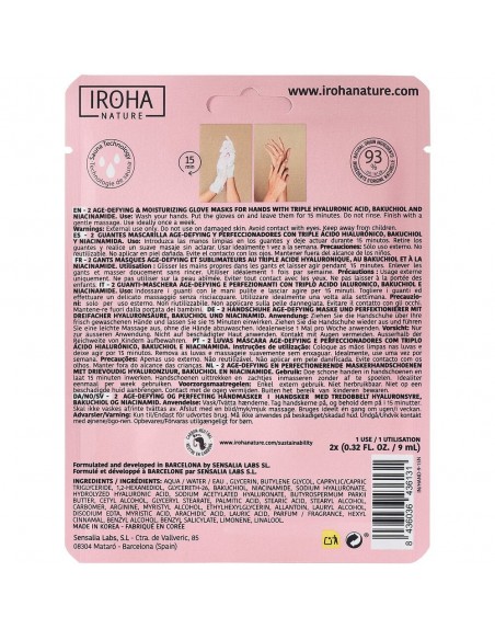 Masque pour les mains Iroha Anti-âge Acide Hyaluronique (9 ml)